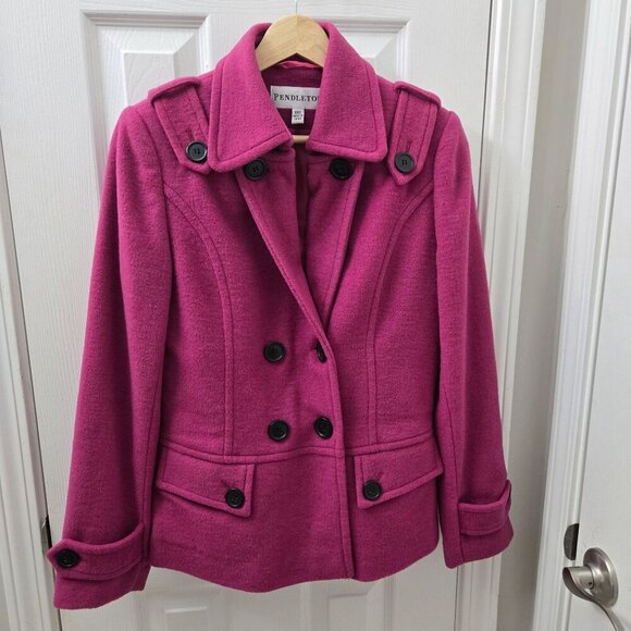 Pendleton Double-Breasted Coat Wool Blend XXS Womens Magenta Classic - Picture 7 of 16